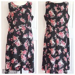 ELLE Black Floral Sleeveless Fit & Flare Dress